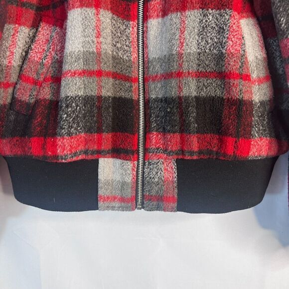 Wild Fable Buffalo Red Plaid Faux Fur Collar Preppy Zip Up Wool Blend Jacket MD - Picture 6 of 12